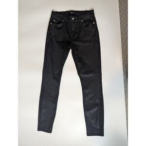 7 For All Mankind Black Shimmering Shiny Coated Skinny Jeans, Size 26